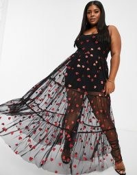 Lace & Beads Plus exclusive sheer tulle overlay dress in metallic heart print ~ plus size party dresses