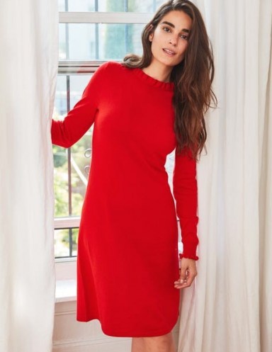 Boden Lara Knitted Dress / red frill trim sweater dresses