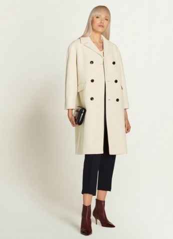 L.K. BENNETT LEANNE WINTER WHITE WOOL-BLEND DOUBLE-BREASTED COAT ~ neutral luxury coats - flipped