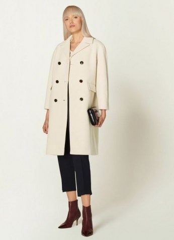 L.K. BENNETT LEANNE WINTER WHITE WOOL-BLEND DOUBLE-BREASTED COAT ~ neutral luxury coats