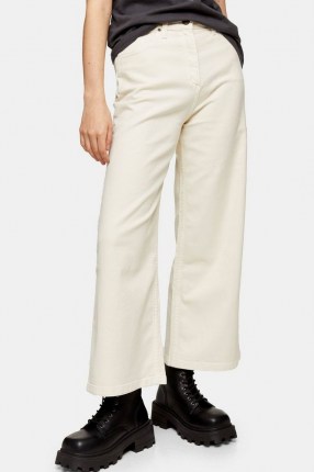 LEE Buttermilk Cropped A Line Flare Trousers | casual light coloured crop leg pants - flipped