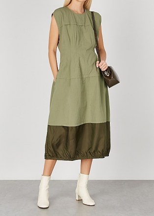 LEE MATHEWS Birder olive cotton midi dress ~ green utility dresses - flipped