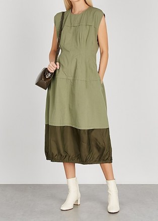 LEE MATHEWS Birder olive cotton midi dress ~ green utility dresses