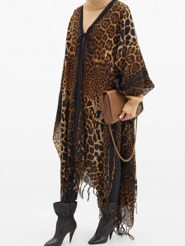 SAINT LAURENT Leopard-print wool pocho ~ wild animal print ponchos