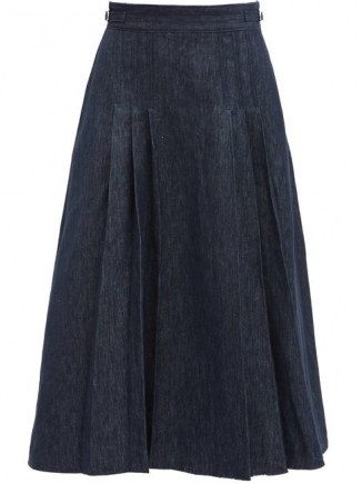 GABRIELA HEARST Lerna pleated denim skirt ~ dark blue pleat detail skirts - flipped