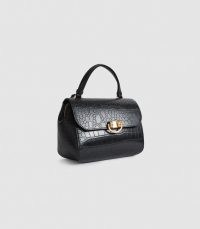 LEXI LEATHER CROC EMBOSSED SATCHEL BLACK – chic top handle bags – crocodile effect handbag