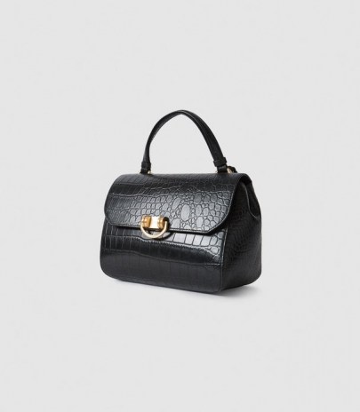 LEXI LEATHER CROC EMBOSSED SATCHEL BLACK – chic top handle bags – crocodile effect handbag - flipped