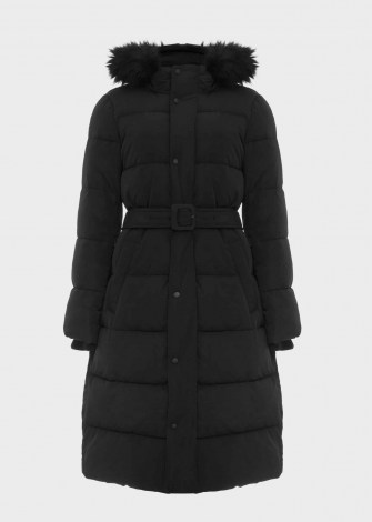 HOBBS LIBBY BELTED PUFFER JACKET – black hooded winter coats - flipped