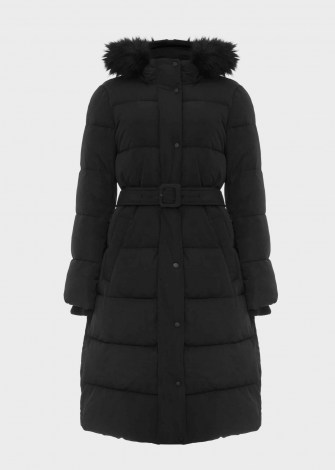 HOBBS LIBBY BELTED PUFFER JACKET – black hooded winter coats