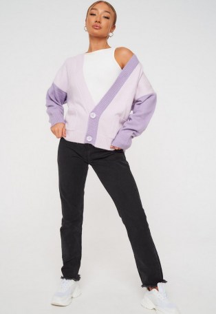 Missguided lilac colourblock cardigan | colour block cardigans | on trend knitwear - flipped