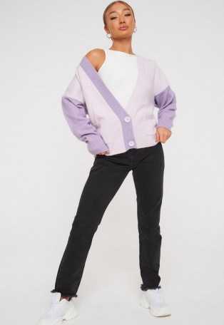 Missguided lilac colourblock cardigan | colour block cardigans | on trend knitwear