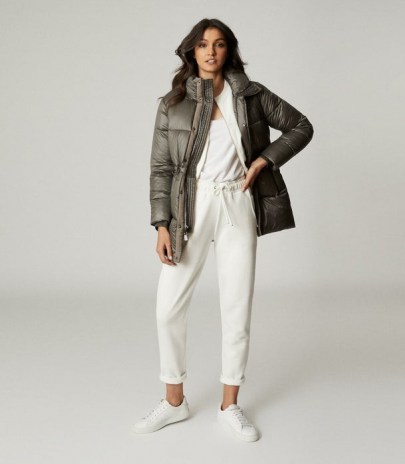 REISS LILAH MID LENGTH PUFFER JACKET KHAKI / casual padded jackets / winter outerwear - flipped