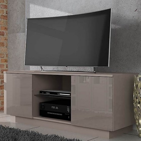 Lima Grey High Gloss TV Stand – features two cupboards with shelves which are ideal for storing DVDs or console games. It also features an open shelf in the middle made from tempered glass that is perfect for holding your AV equipment