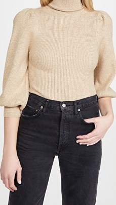 Line & Dot Aria Puff Sleeve Sweater in Taupe | neutral high neck jumpers