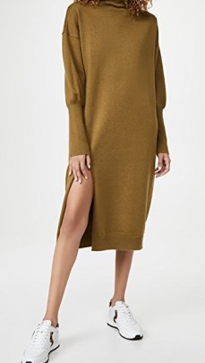 Line & Dot Beverly Mock Neck Long Sleeve Dress ~ olive roll neck dresses - flipped