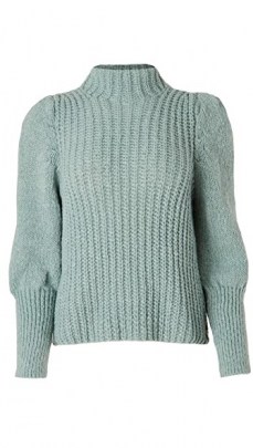 Line & Dot Elizabeth Sweater ~ sage green high neck bishop sleeve sweaters - flipped
