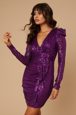 LITTLE MISTRESS ARI MULBERRY SEQUIN PUFF SLEEVE MINI DRESS ~ party glamour ~ sequinned occasion fashion