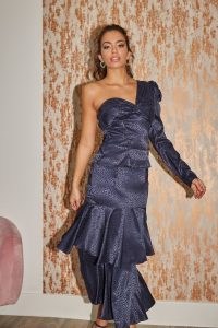 LITTLE MISTRESS CAITLYN NAVY ANIMAL-PRINT SATIN TIERED ~ party co ords ~ glamorous going out fashion