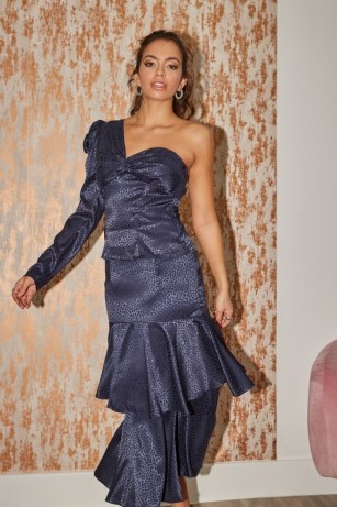 LITTLE MISTRESS CAITLYN NAVY ANIMAL-PRINT SATIN TIERED ~ party co ords ~ glamorous going out fashion - flipped