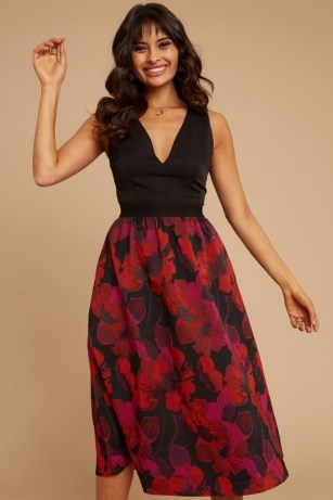 SUTTON FLORAL-PRINT JACQUARD FIT AND FLARE MIDI DRESS ~ sleeveless party dresses - flipped