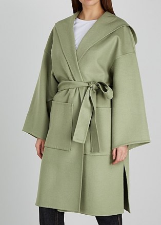 LOEWE Sage hooded wool and cashmere-blend coat – light green wrap coats with hoods