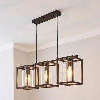 London Industrial 3 Light Bronze Diner Ceiling Fitting – crafted with a metal frame, clear glass shades and finished with bronze paint