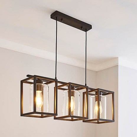 London Industrial 3 Light Bronze Diner Ceiling Fitting – crafted with a metal frame, clear glass shades and finished with bronze paint - flipped