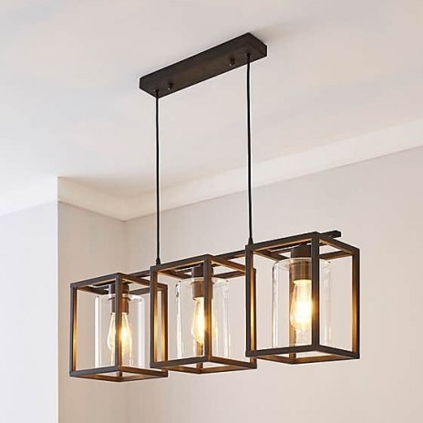 London Industrial 3 Light Bronze Diner Ceiling Fitting – crafted with a metal frame, clear glass shades and finished with bronze paint
