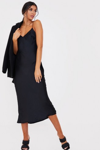 LORNA LUXE BLACK ‘PERFECT’ SATIN SLIP DRESS WITH SPAGETTI STRAPS ~ lbd ~ cami strap dresses ~ celebrity inspired evening fashion - flipped