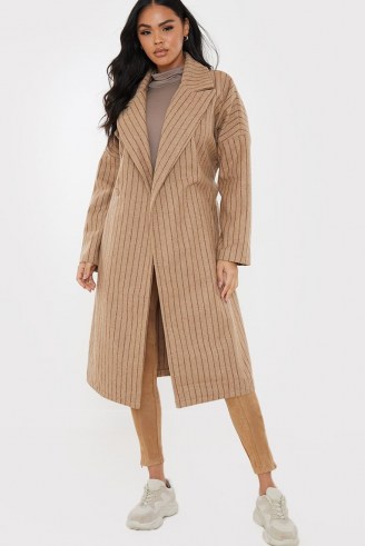 LORNA LUXE CAMEL ‘ISABELLA’ PIN STRIPE OVERSIZED COAT ~ celebrity inspired coats - flipped