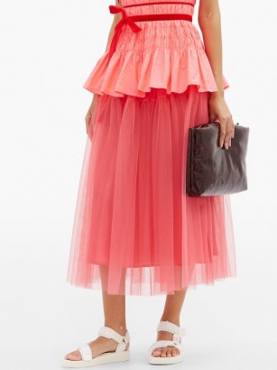 MOLLY GODDARD Lottie tiered tulle skirt / bright pink sheer overlay skirts / feminine occasion clothing - flipped