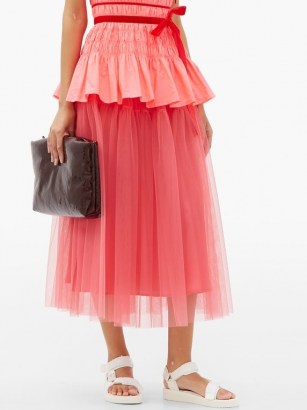 MOLLY GODDARD Lottie tiered tulle skirt / bright pink sheer overlay skirts / feminine occasion clothing