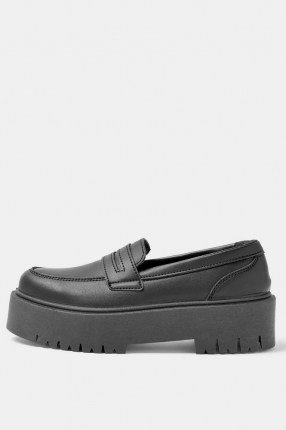Topshop LOWDOWN Black Chunky Loafers | thick sole slip on shoes - flipped