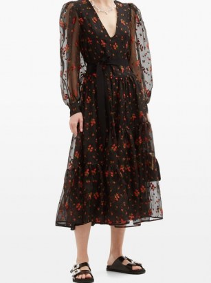 ERDEM Lucina floral-embroidered organza dress | | sheer puff sleeve dresses - flipped