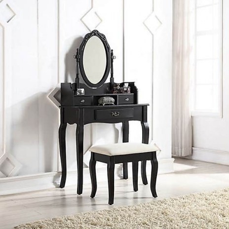 Lumberton Black Antique Dressing Table Set – Pairing a fresh lacquered finish with ornate carvings, it delivers an elegant infusion of country home chic