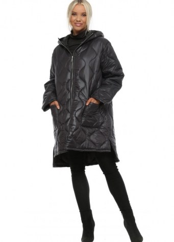 MADE IN ITALY Black Quilted Hooded Coat ~ stylish winter coats - flipped