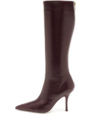 PARIS TEXAS Mama leather knee-high boots ~ burgundy point toe boot ~ stiletto heel footwear - flipped