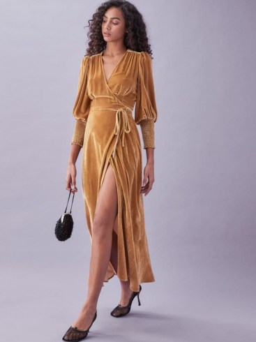 REFORMATION Mandi Dress ~ maxi length velvet wrap dresses ~ glamorous luxe style evening fashion