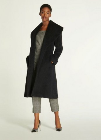 L.K. BENNETT MANON BLACK WOOL-BLEND SHAWL COLLAR COAT / chic winter coats - flipped