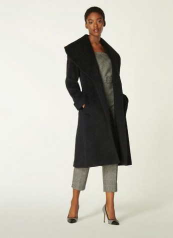 L.K. BENNETT MANON BLACK WOOL-BLEND SHAWL COLLAR COAT / chic winter coats