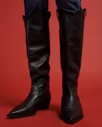 JIGSAW MARLO WESTERN BOOT LEATHER / black knee-high stack heel boots