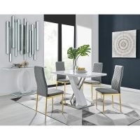 Samirah 4 White Dining Table And 4 Grey Gold Leg Chairs by Metro Lane
