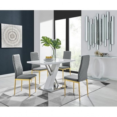 Samirah 4 White Dining Table And 4 Grey Gold Leg Chairs by Metro Lane - flipped