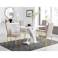 Samirah 4 White Dining Table And 4 Cappuccino Gold Leg Chairs by Metro Lane