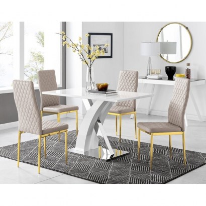 Samirah 4 White Dining Table And 4 Cappuccino Gold Leg Chairs by Metro Lane - flipped