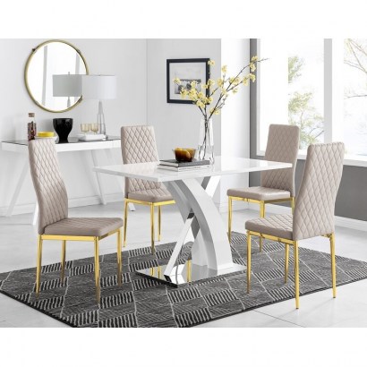 Samirah 4 White Dining Table And 4 Cappuccino Gold Leg Chairs by Metro Lane