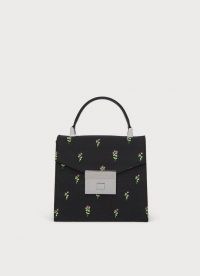 L.K. BENNETT MILLY BLACK SATIN JACQUARD MINI HANDHELD BAG / boxy floral bags