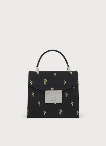 L.K. BENNETT MILLY BLACK SATIN JACQUARD MINI HANDHELD BAG / boxy floral bags - flipped