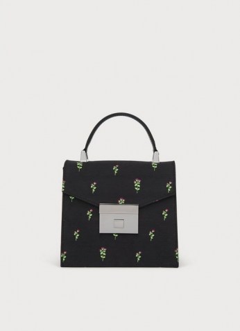 L.K. BENNETT MILLY BLACK SATIN JACQUARD MINI HANDHELD BAG / boxy floral bags