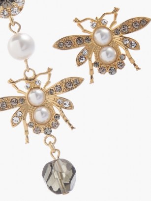 ERDEM Mismatched crystal-embellished bee earrings ~ romantic style jewellery ~ bees ~ glamorous drops - flipped